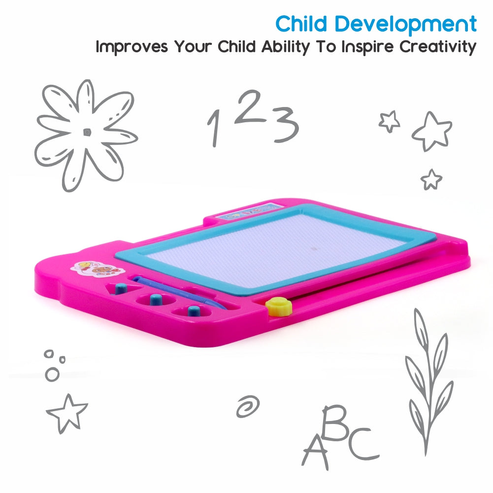 Chanak's Magnetic Slate Board for Learning Writing and Drawing, Magnetic Pen and Stamps (Pink)
