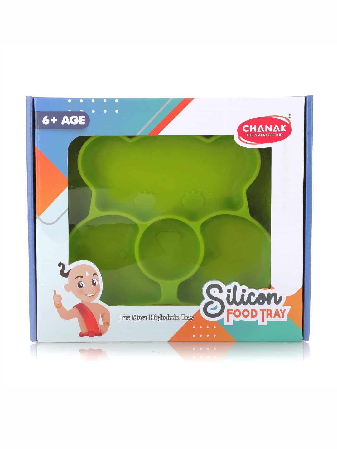 Chanak Baby Food Tray - Silicon Plate with Multiple Compartments & Two Spoons (Light Green)