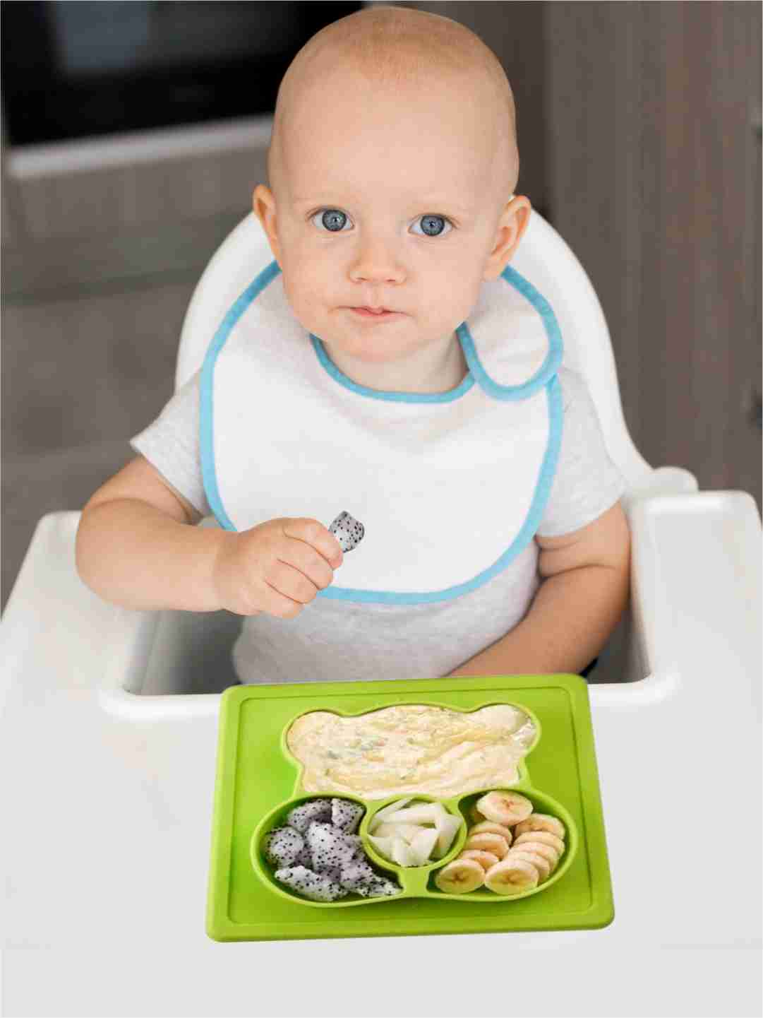 Chanak Baby Food Tray - Silicon Plate with Multiple Compartments & Two Spoons (Light Green)