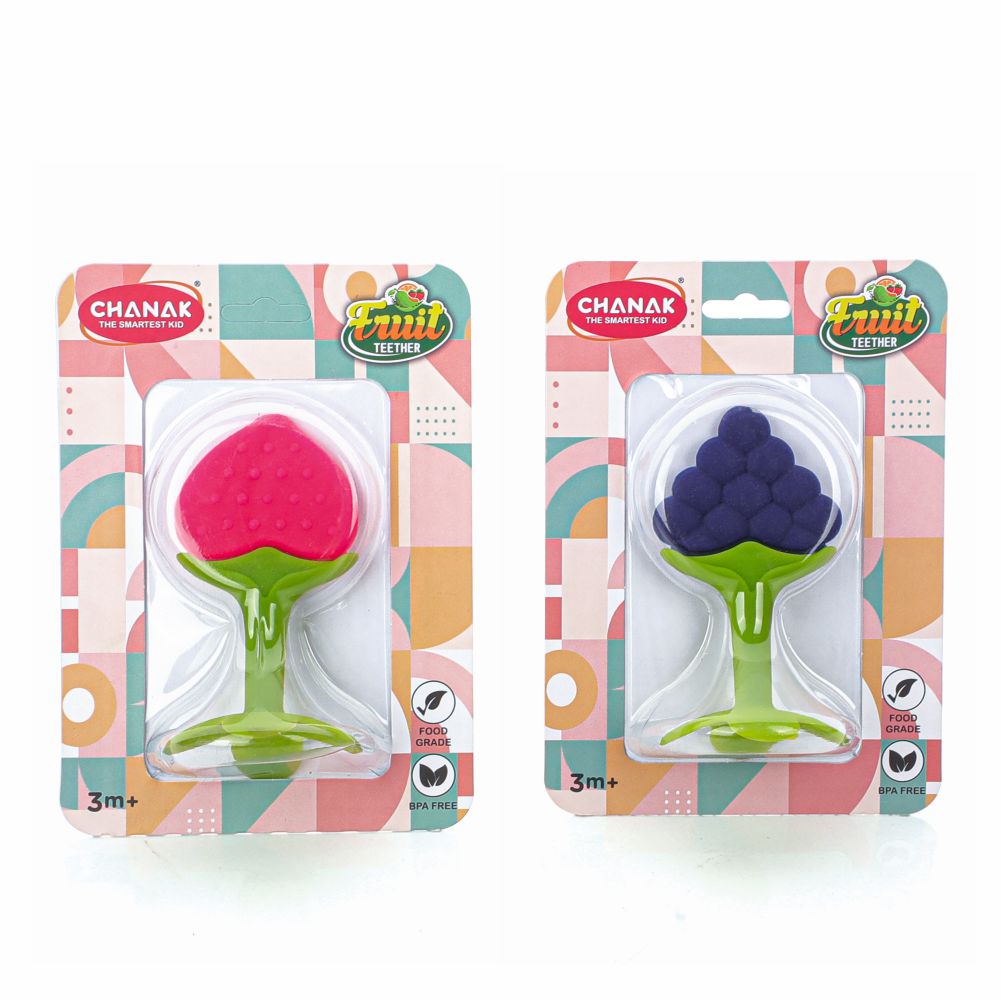 Chanak Baby Silicone Fruit Teether for Toddlers (Blue & Pink)