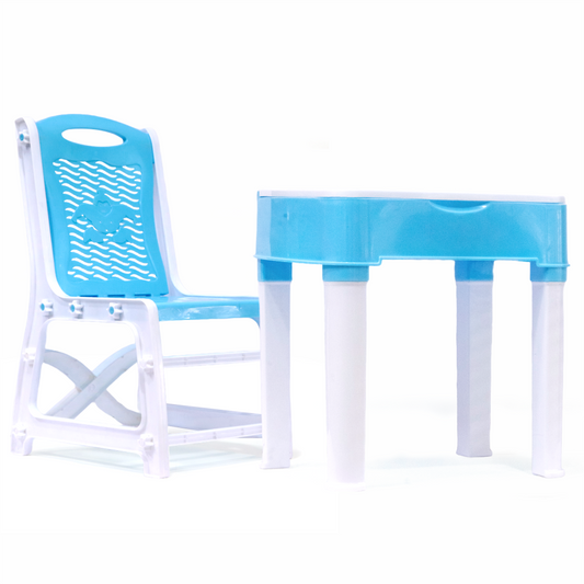 Chanak's Children's Safe & Sturdy Study Table & Chair Set (White & SkyBlue)