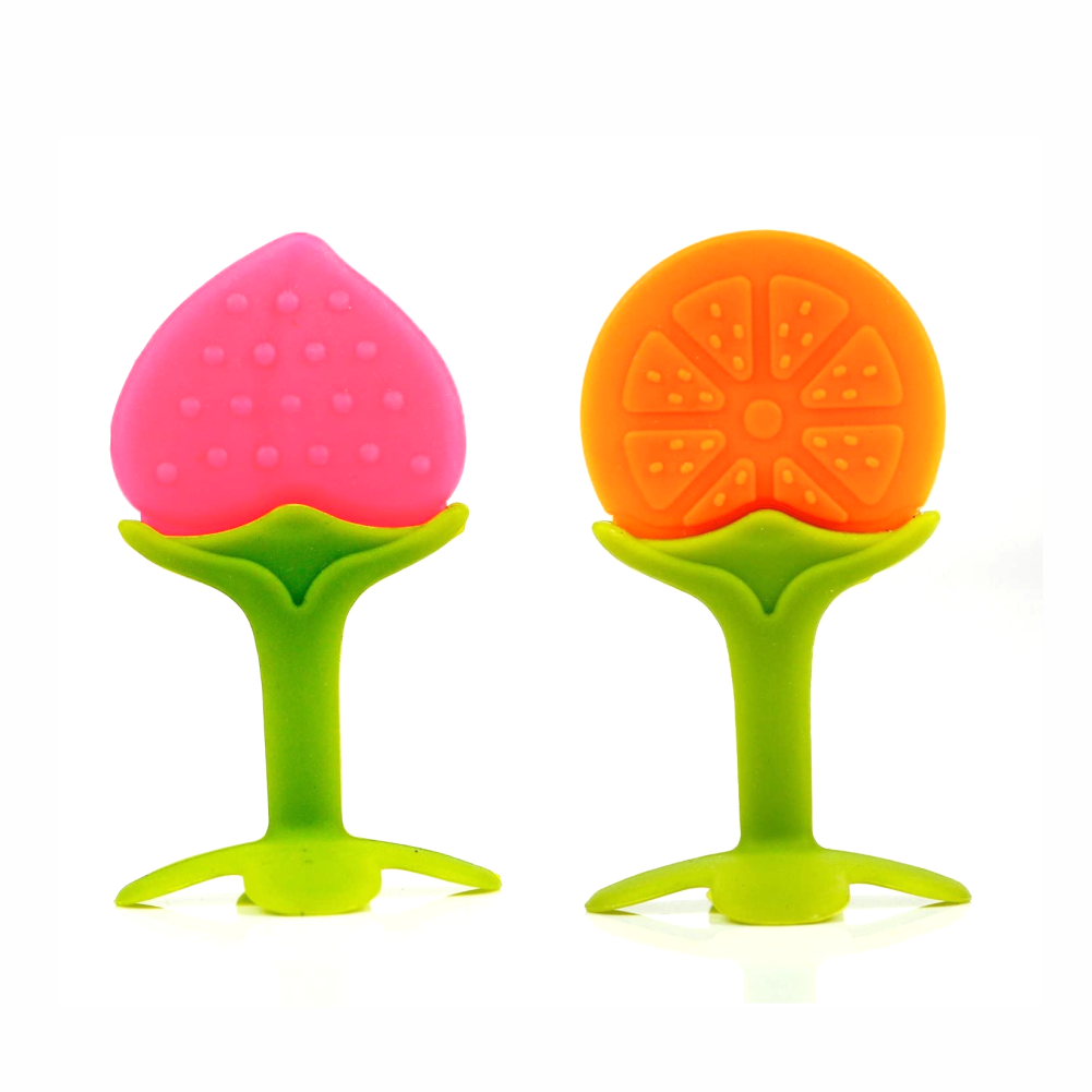 Chanak Baby Silicone Fruit Teether for Toddlers (Orange & Pink)