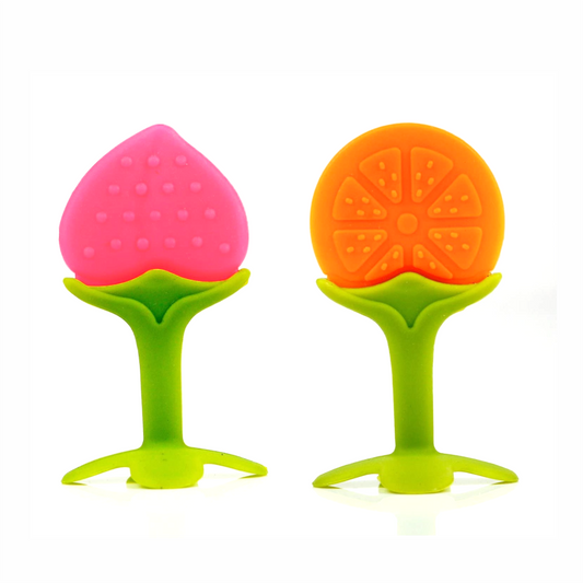 Chanak Baby Silicone Fruit Teether for Toddlers (Orange & Pink)