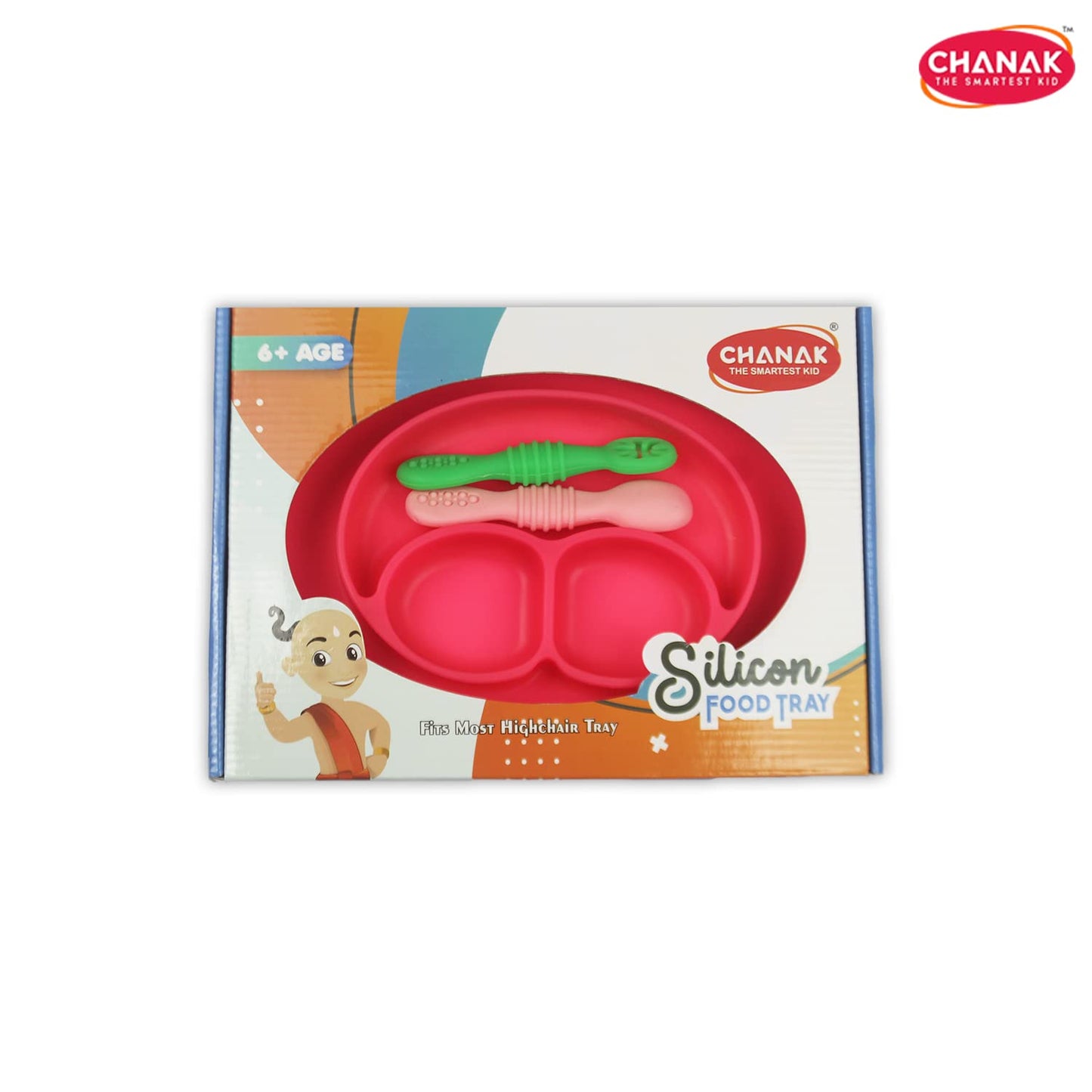 Chanak Baby Food Oval Tray - Silicon Plate with Multiple Compartments & Two Spoons (Pink)
