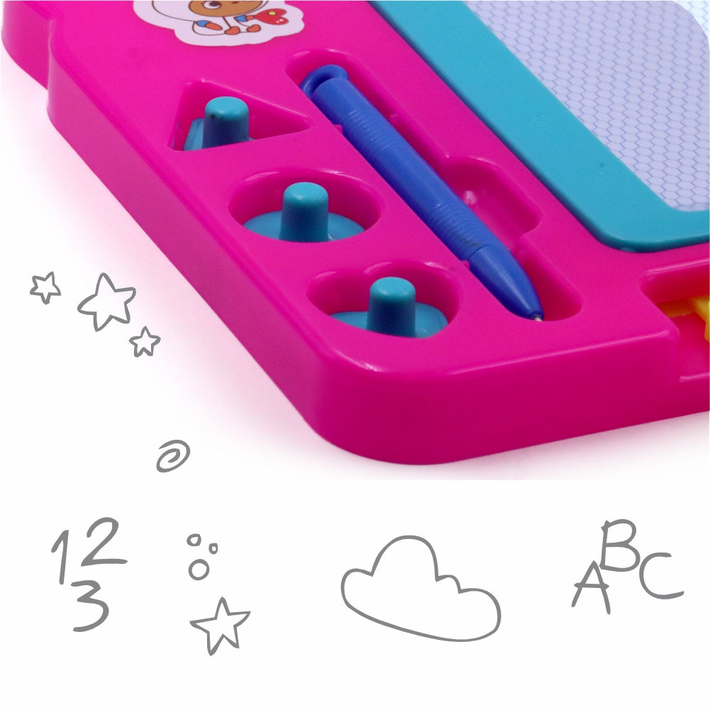 Chanak's Magnetic Slate Board for Learning Writing and Drawing, Magnetic Pen and Stamps (Pink)