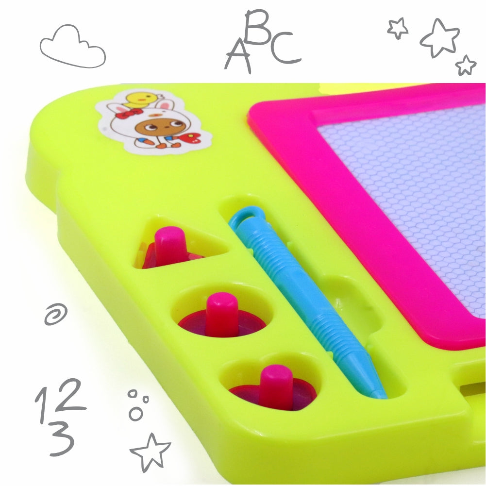 Chanak's Magnetic Slate Board for Learning Writing and Drawing, Magnetic Pen and Stamps (Yellow)