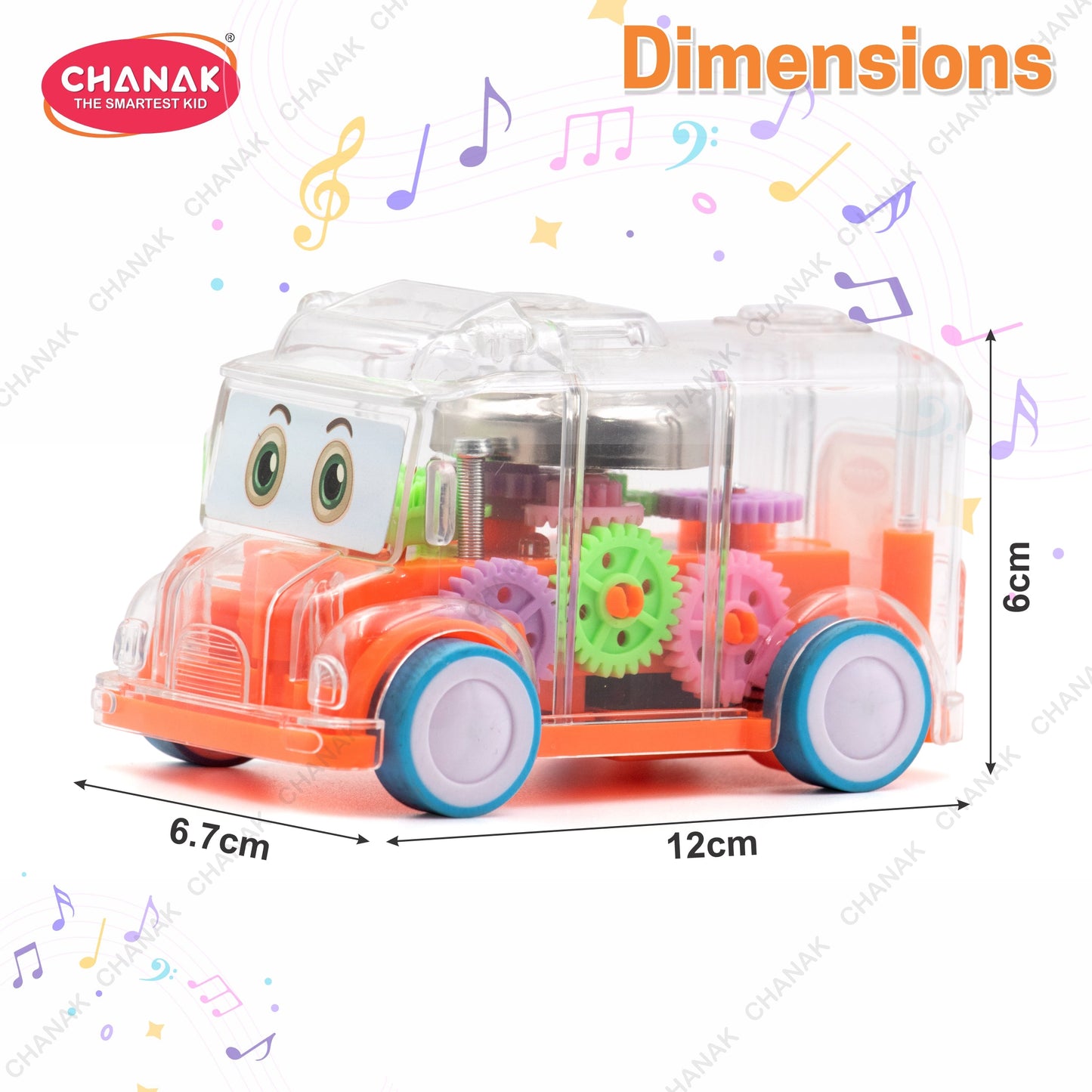 Chanak Transparent Gear Bus for Kids (Orange)