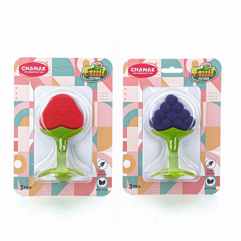 Chanak Baby Silicone Fruit Teether for Toddlers (Red & Blue)