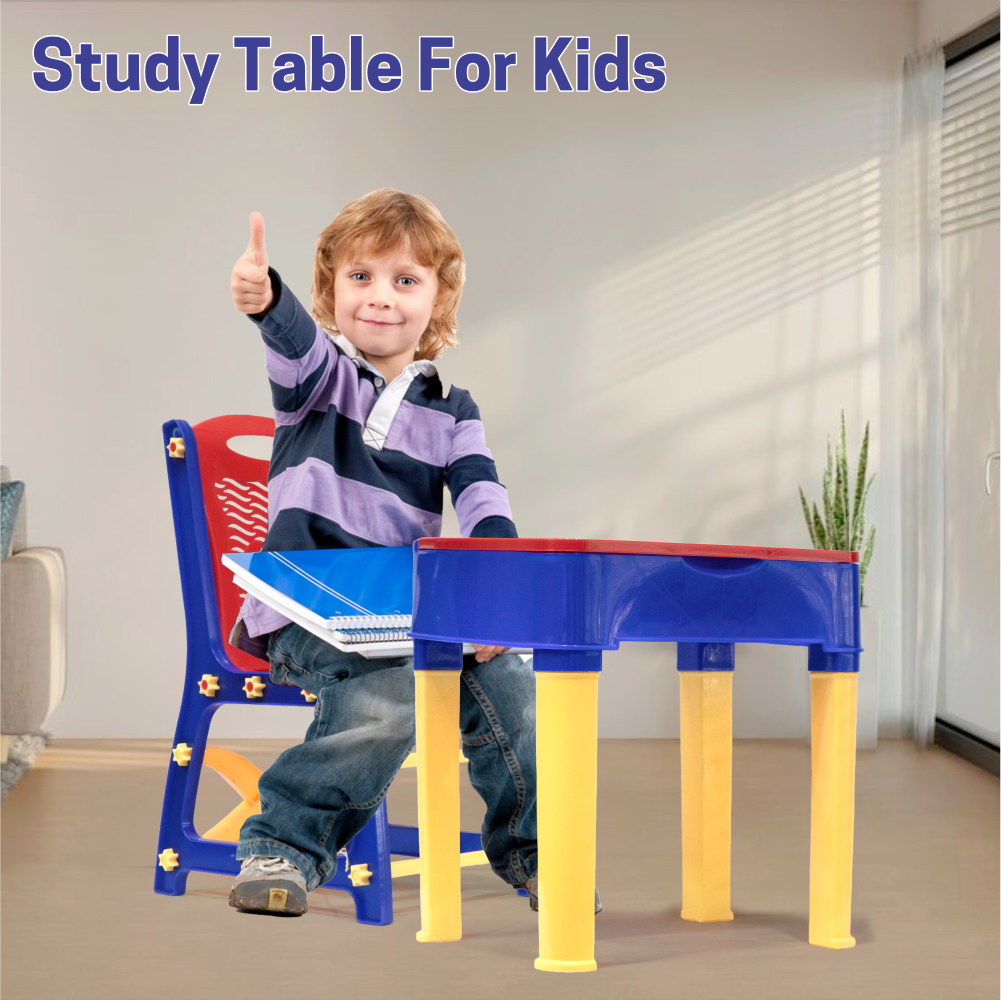 Chanak's Children's Safe & Sturdy Study Table & Chair Set (Red & Blue)