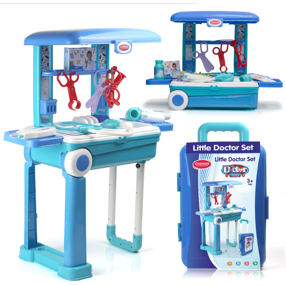 Premium Doctor Set Trolley for Kids with LED Light Instruments (Blue)