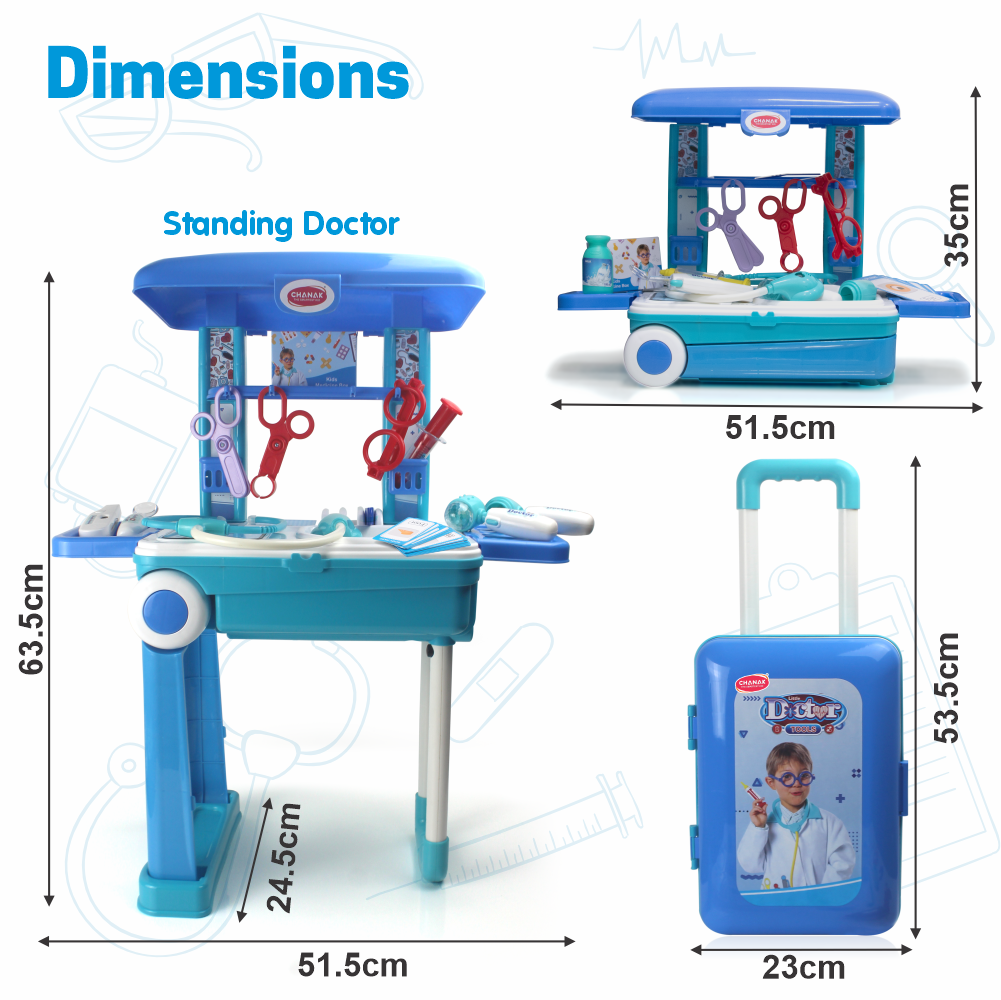 Premium Doctor Set Trolley for Kids with LED Light Instruments (Blue)