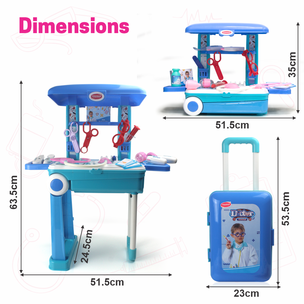 Premium Doctor Set Trolley for Kids with LED Light Instruments (Pink)