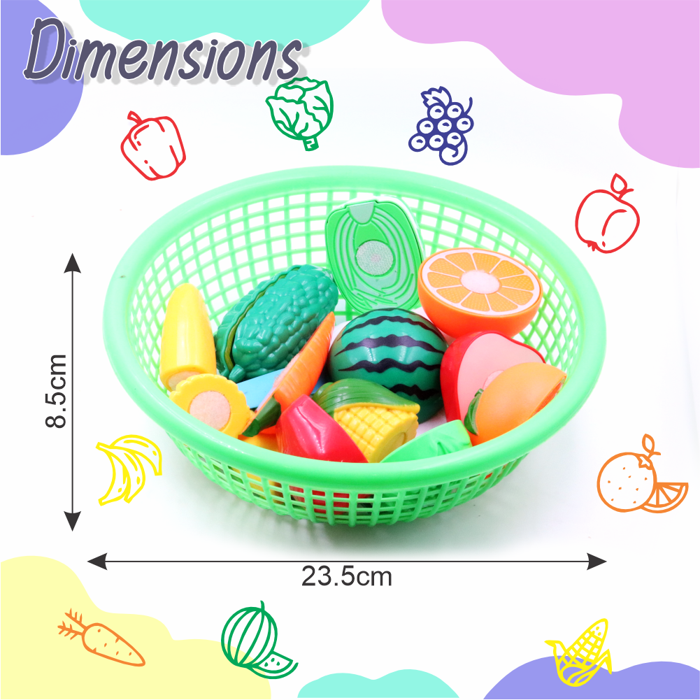Chanak's Fruits and Vegetables Set in One Basket with Chopper Board & Knife for Kids, Fruit & Vegetable Combo (Green Basket)