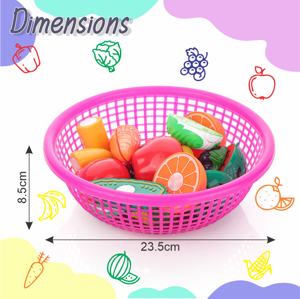 Chanak's Fruits and Vegetables Set in One Basket with Chopper Board & Knife for Kids, Fruit & Vegetable Combo (Pink Basket)