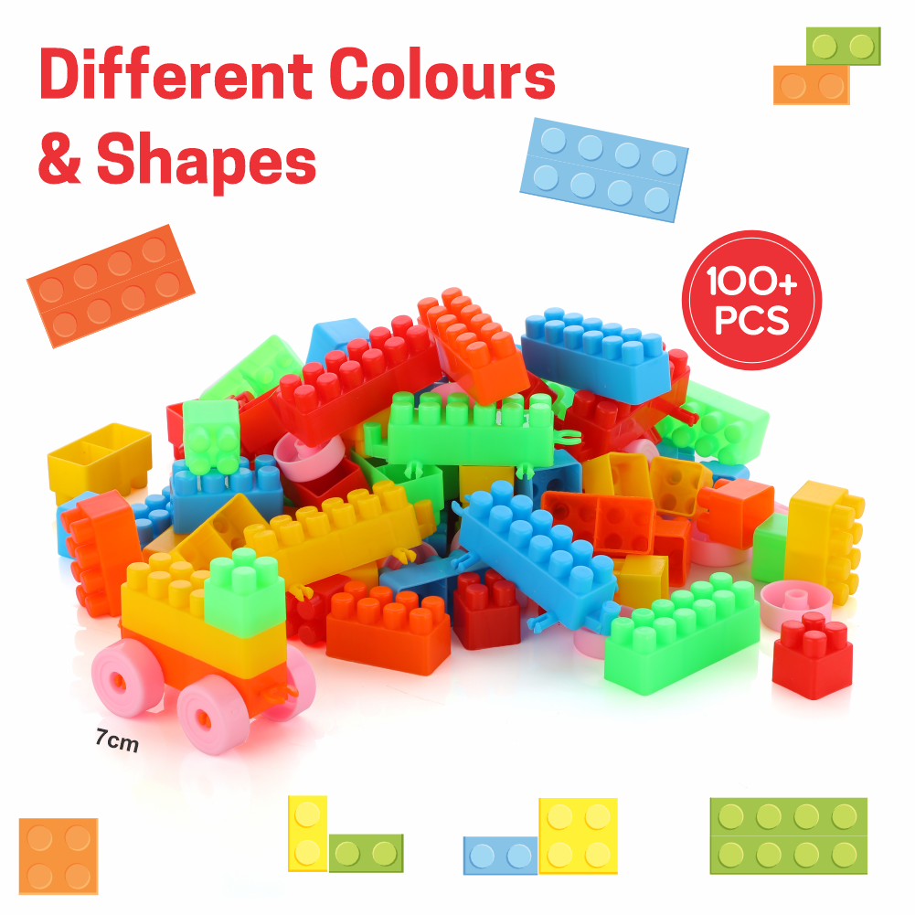 Chanak Plastic Building Blocks for Kids with Wheels, Construction Block Game for Kids