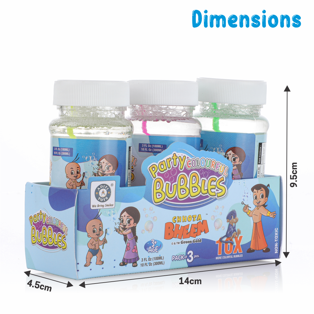 Chanak's Chota Bheem Party Colourful Bubble Solution with Blower (Pack of 3)