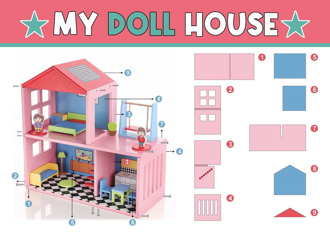 Chanak Wooden Doll House for Kids (16 Pieces)