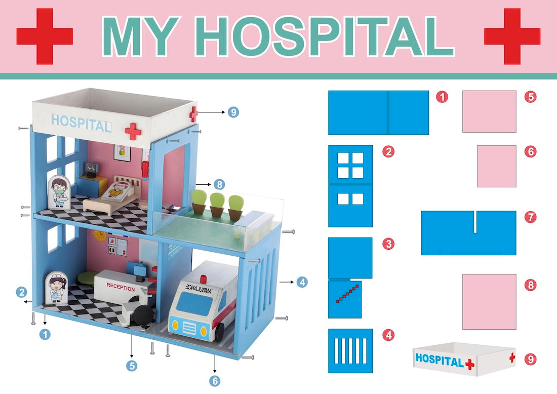 Chanak Wooden Hospital Set for Kids (18 Pieces)