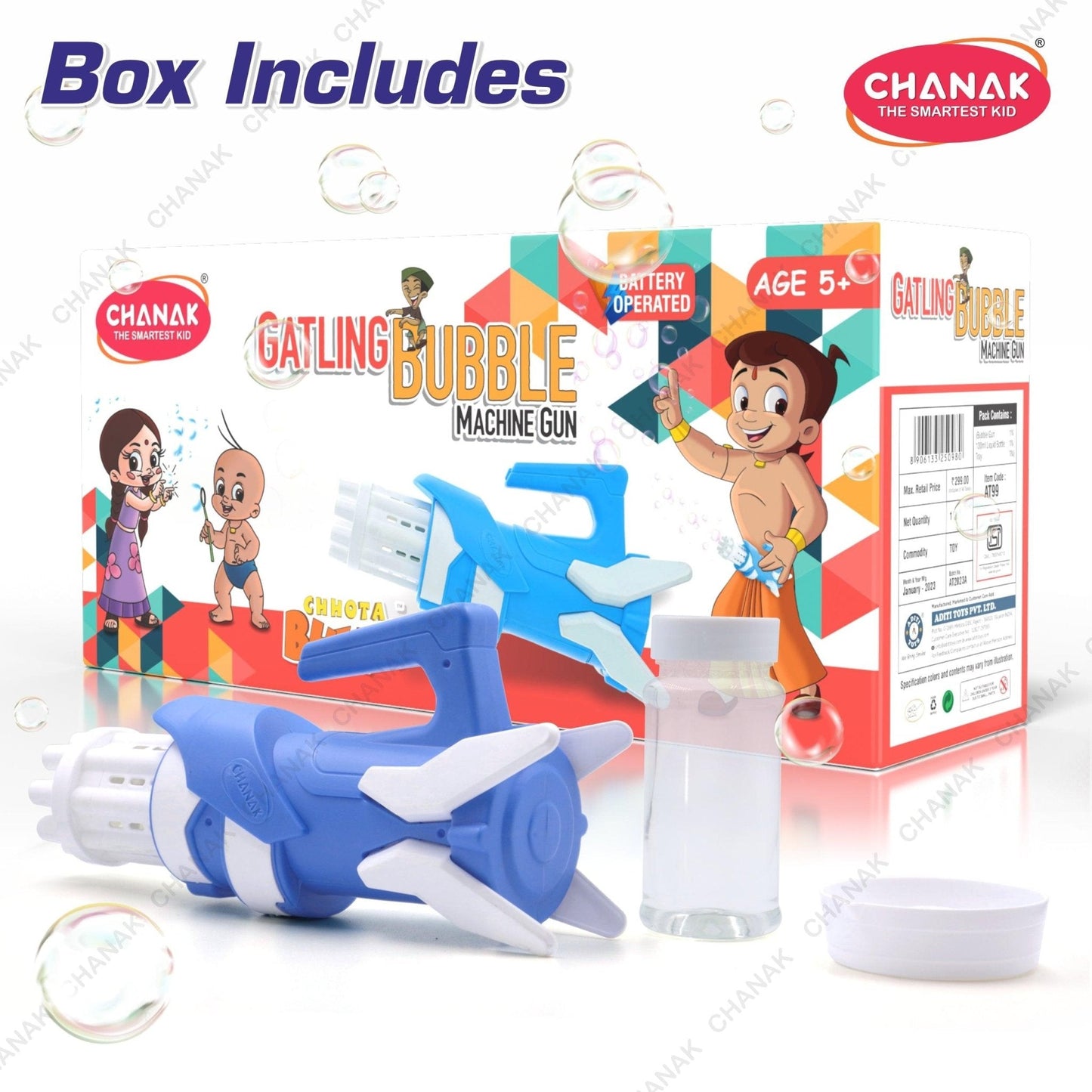 Chanak Gatling Bubble Gun for Kids (Blue) - chanak
