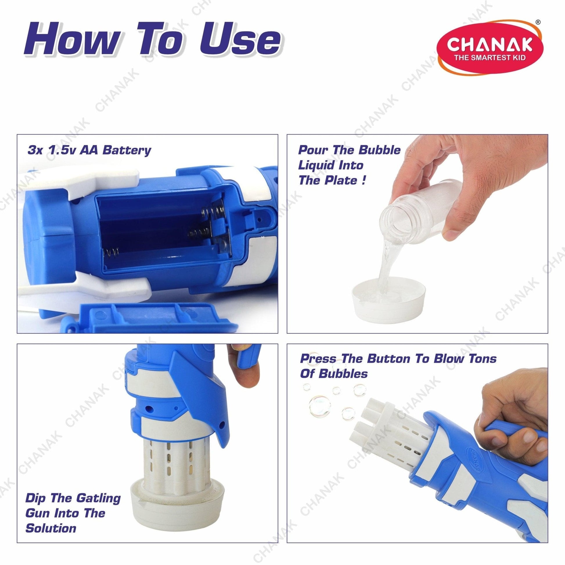 Chanak Gatling Bubble Gun for Kids (Blue) - chanak