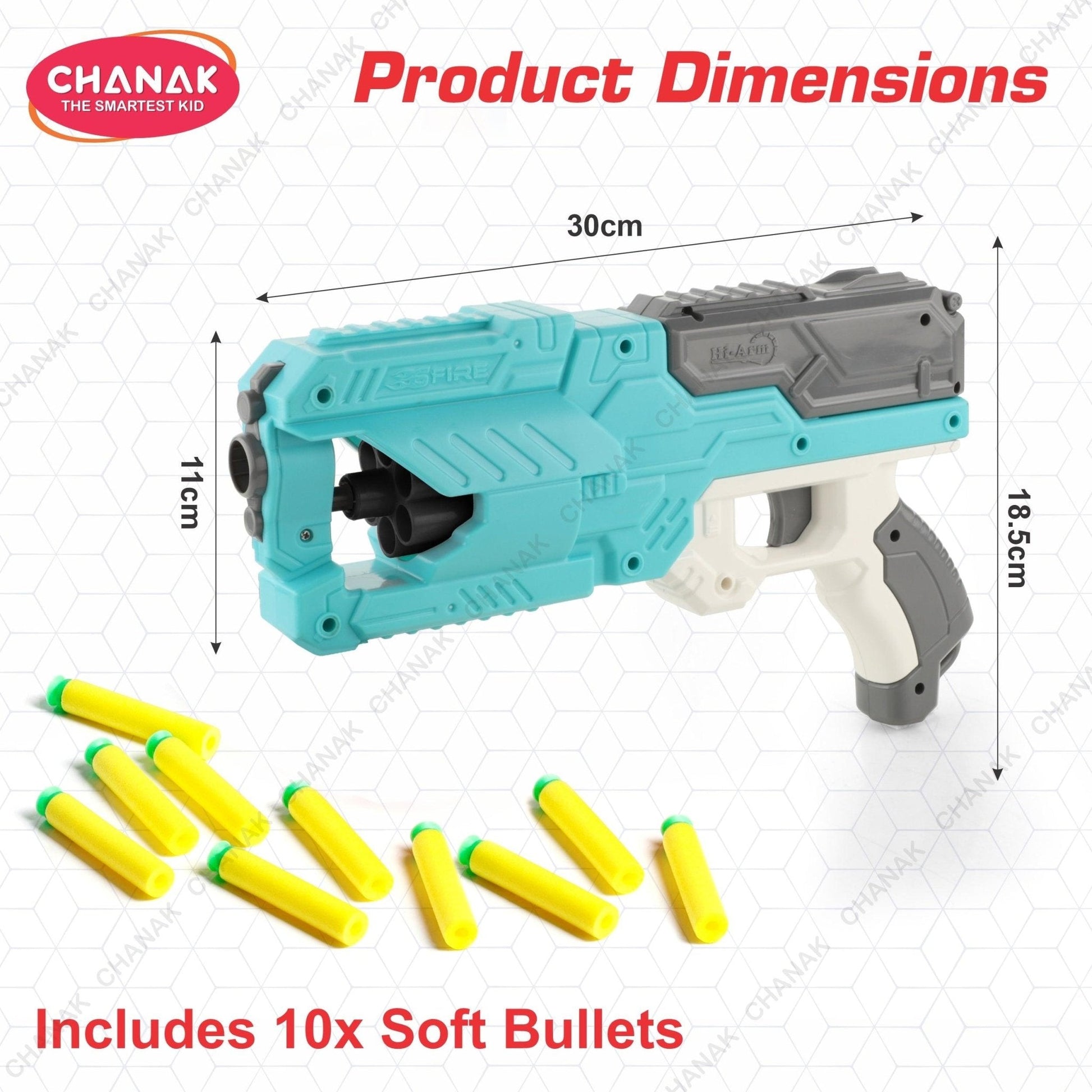 Chanak Six Fire Toy Blaster Gun (Light Blue) - chanak