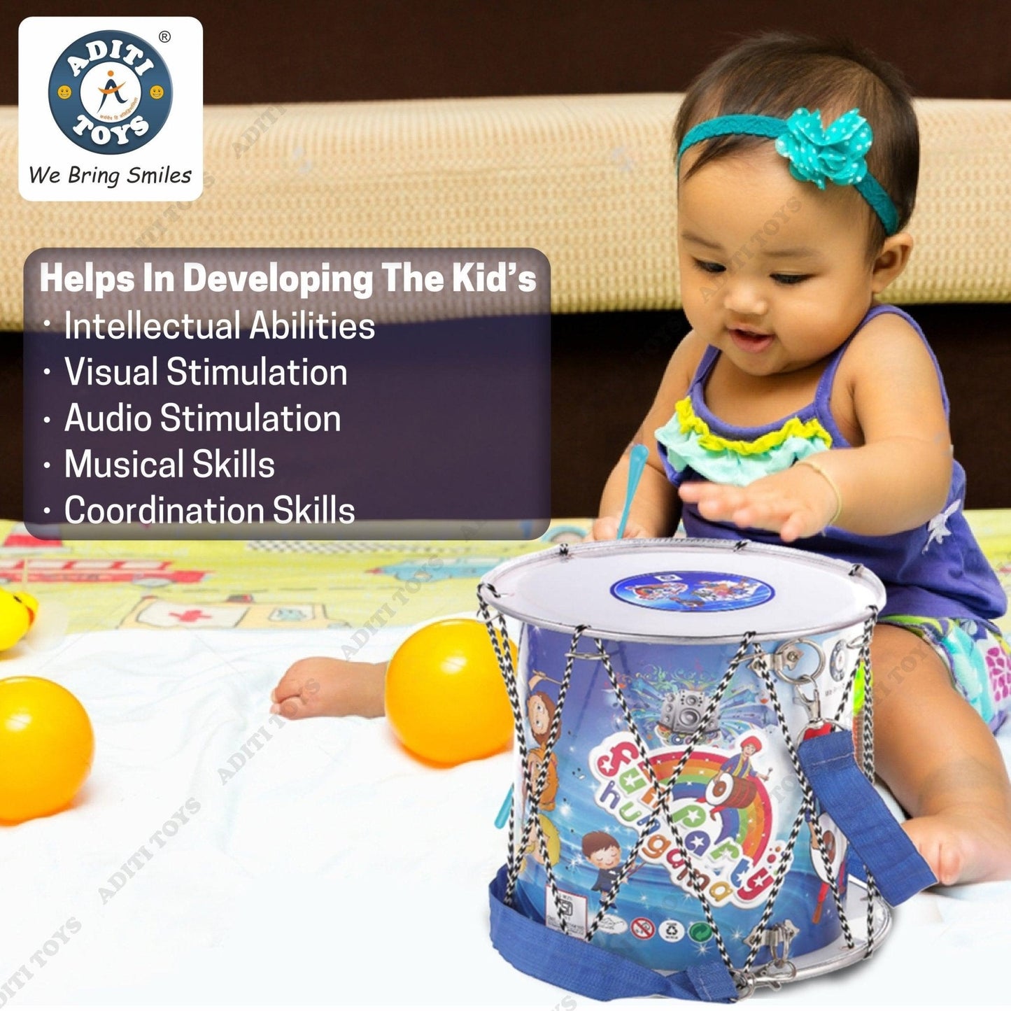 Chanak Toys Dhol For Kids - Durable Toy Drum with 2 Sticks - chanak