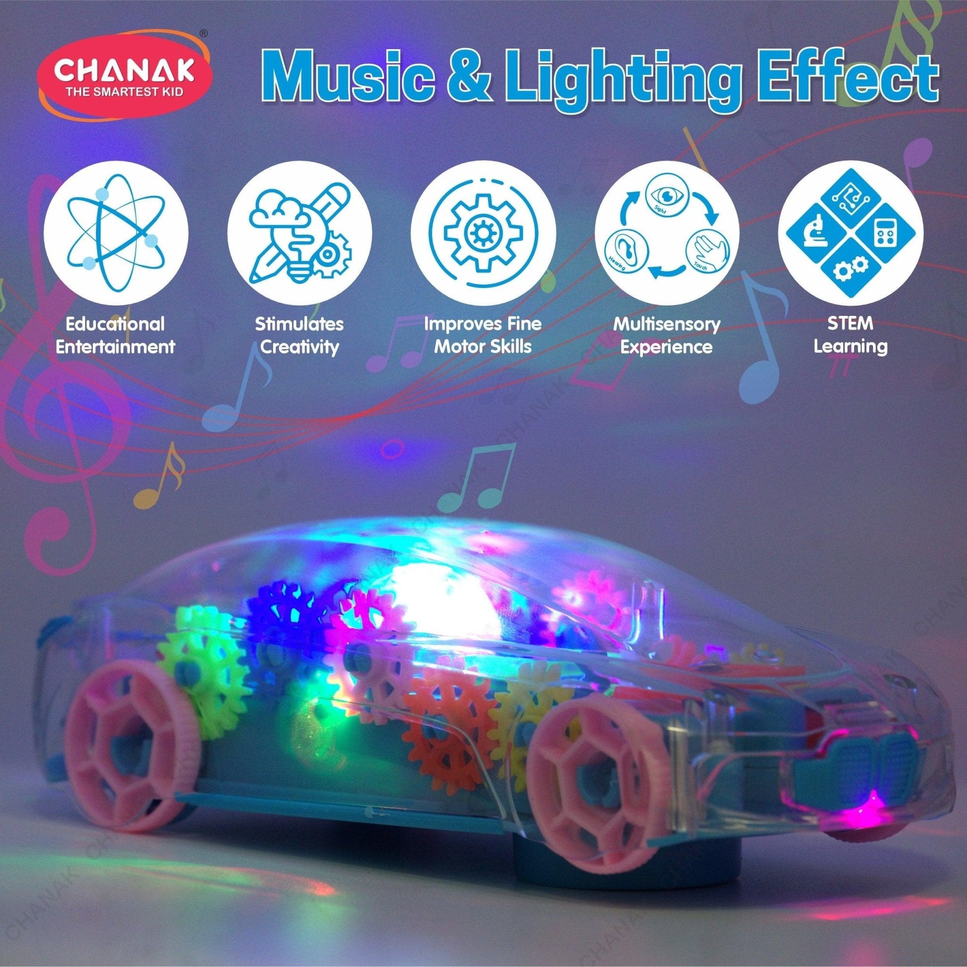 Chanak Transparent 3D Gear Car for Kids (Blue) - chanak