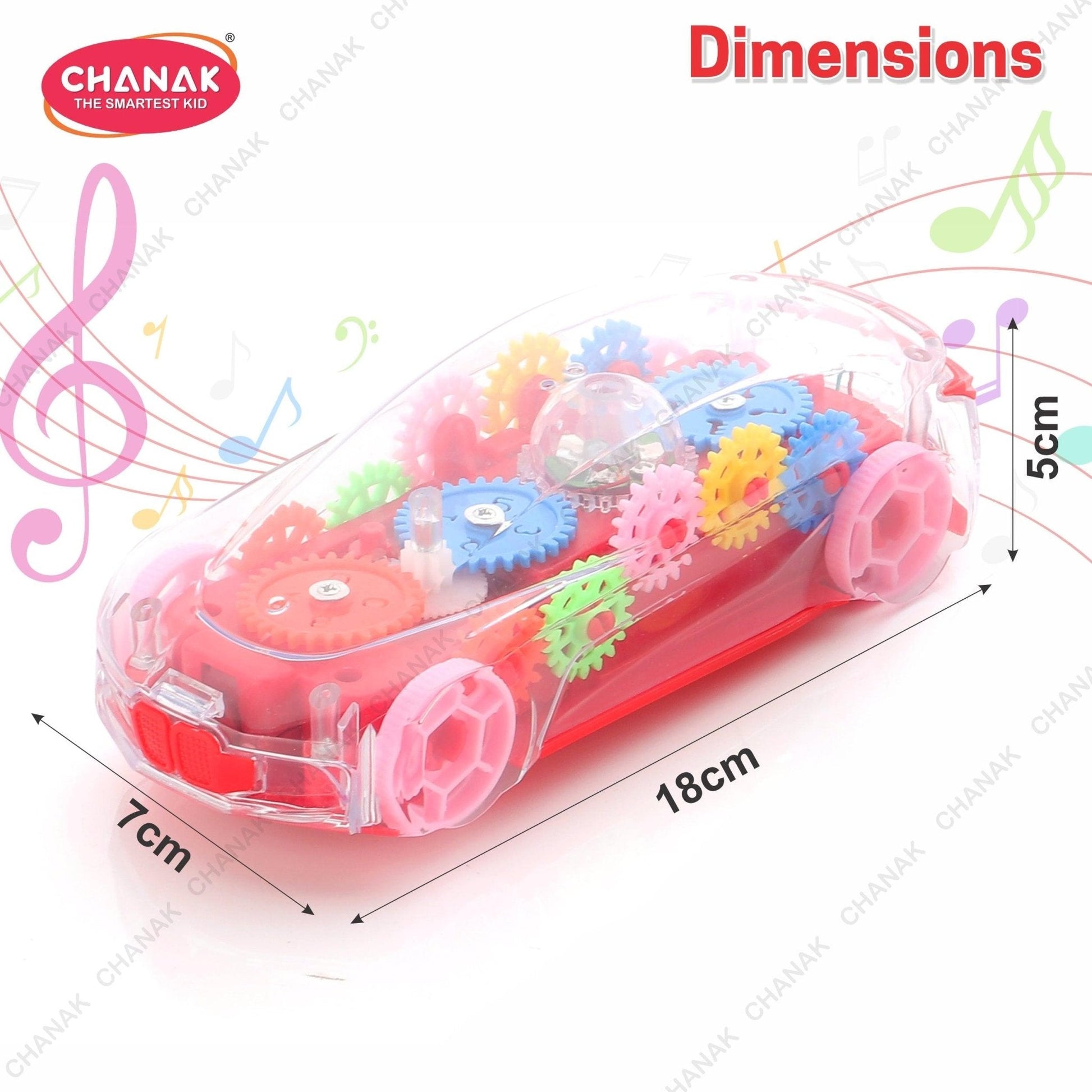 Chanak Transparent 3D Gear Car for Kids (Red) - chanak