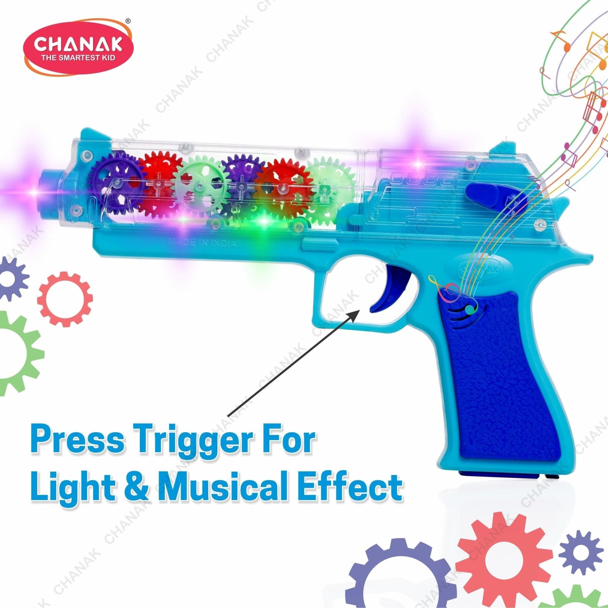 Chanak Transparent Gear Gun Toy for Kids (Blue) - chanak