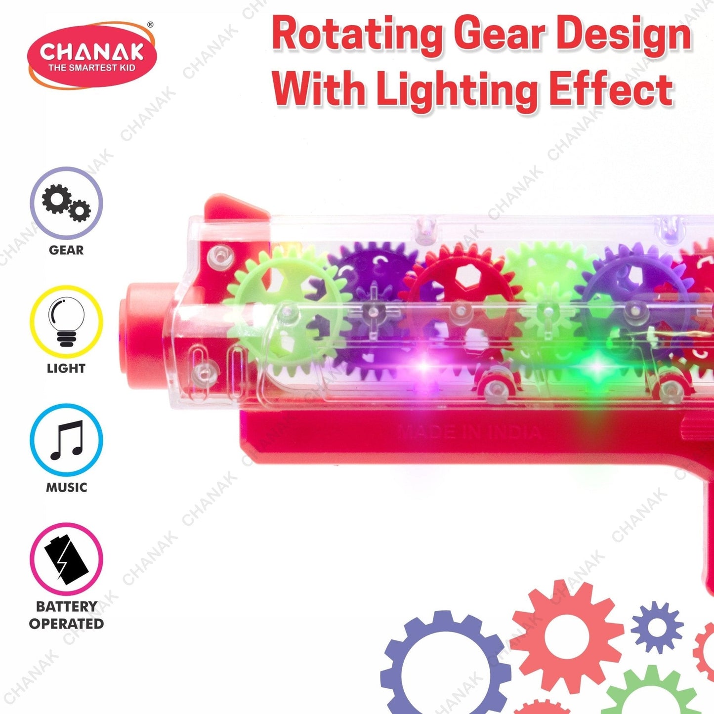 Chanak Transparent Gear Gun Toy for Kids (Red) - chanak