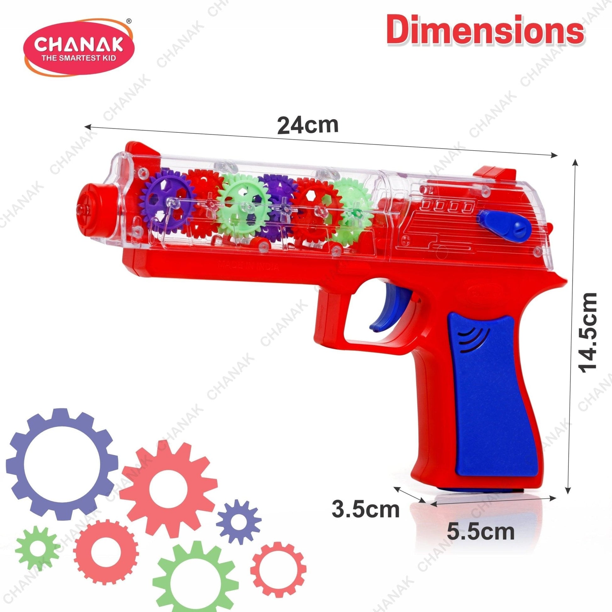 Chanak Transparent Gear Gun Toy for Kids (Red) - chanak