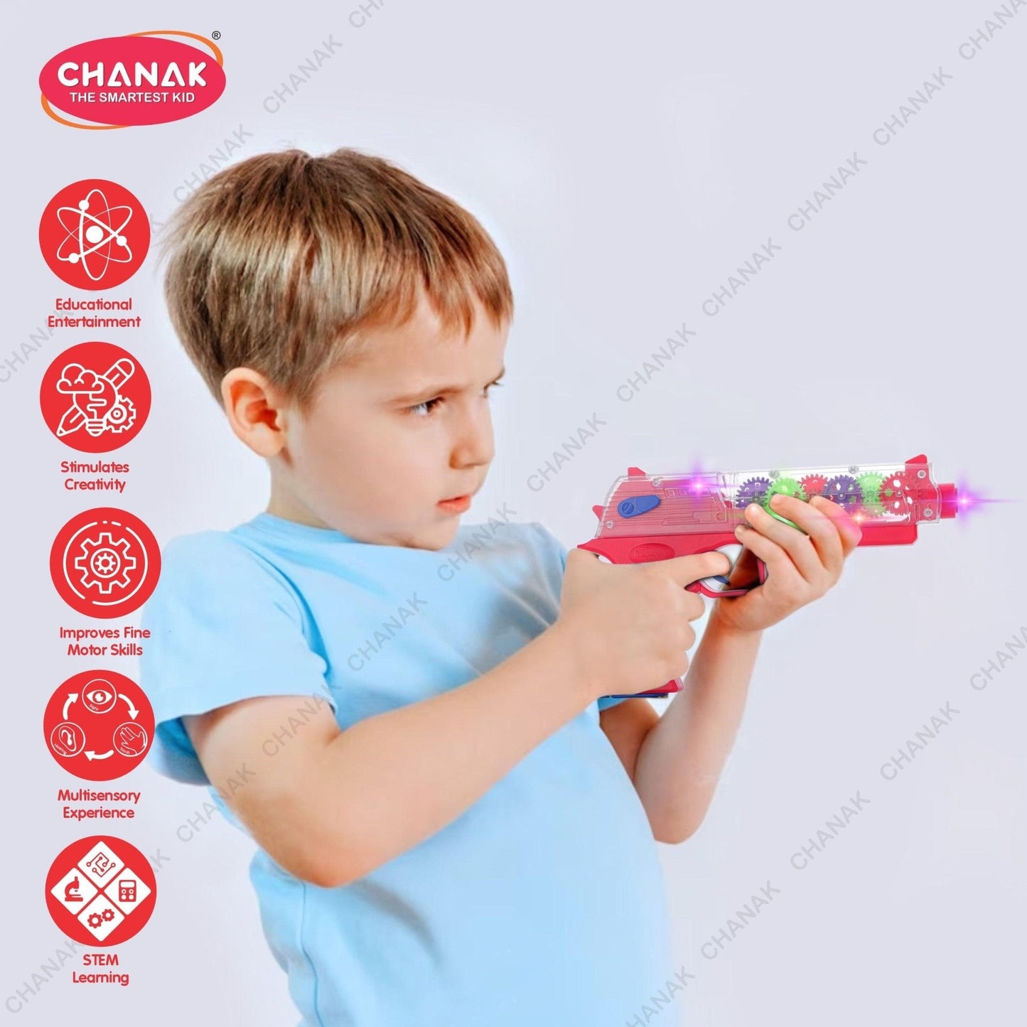 Chanak Transparent Gear Gun Toy for Kids (Red) - chanak